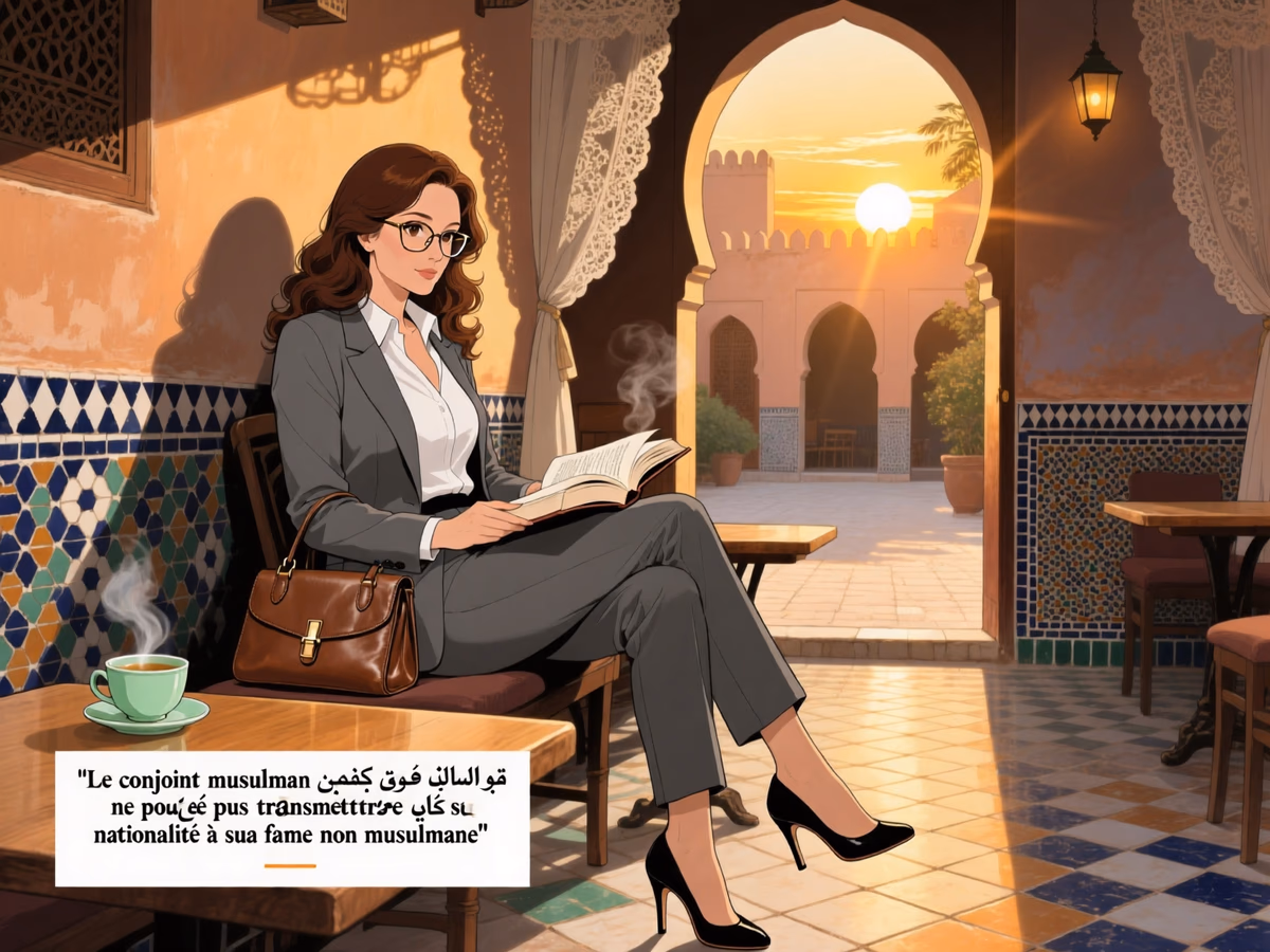 Illustration dark PATRIMOINE — couple mixte franco marocain pieges juridiques