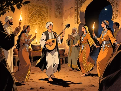 Illustration article culture — musique marocaine gnawa chaabi rap fusion